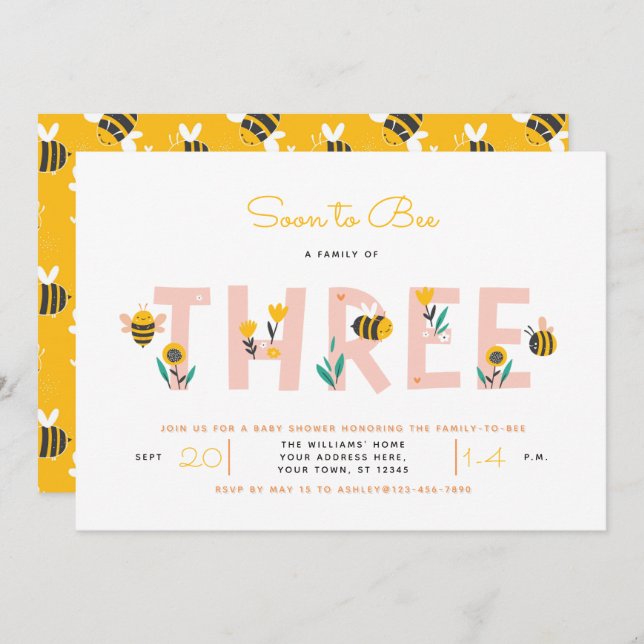 Invitación Pronto para ser familia de tres invitados de Baby  (Anverso / Reverso)