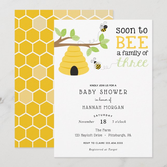 Invitación Pronto para ser una familia de tres Baby Shower (Anverso / Reverso)