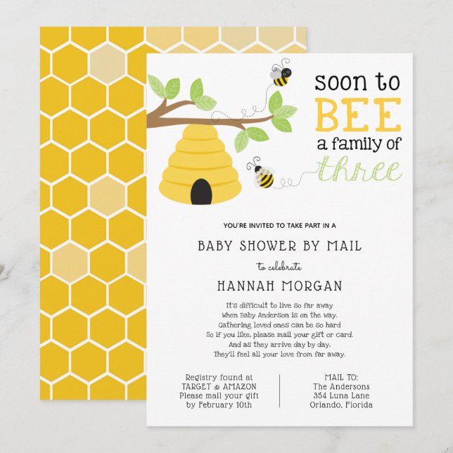Invitación Pronto para ser una familia de tres Baby Shower po (Anverso / Reverso)