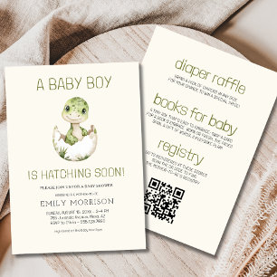 Invitación Pronto se habla todo en una ducha de bebé de dinos
