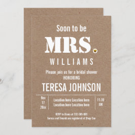 Invitación Pronto será la Sra. Kraft boda de papel ducha de n