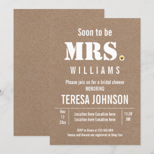 Invitación Pronto será la Sra. Kraft boda de papel ducha de n
