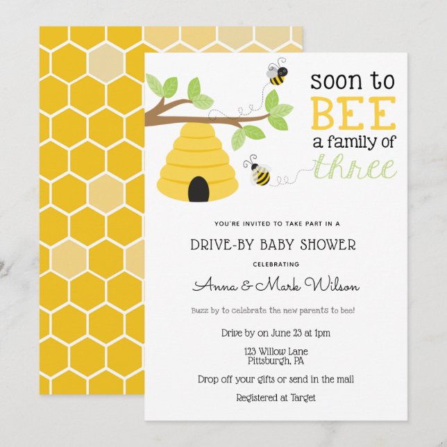 Invitación Pronto será una familia de Baby Shower de tres uni (Anverso / Reverso)