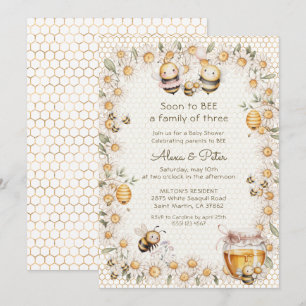 Invitación Pronto será una familia de tres abejas Fiesta de b
