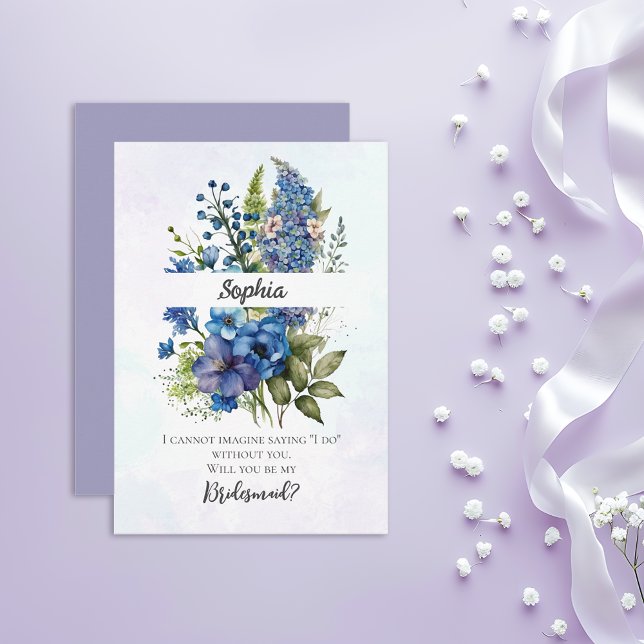 Invitación Propuesta bohemiana de la dama de honor azul-viole (Subido por el creador)
