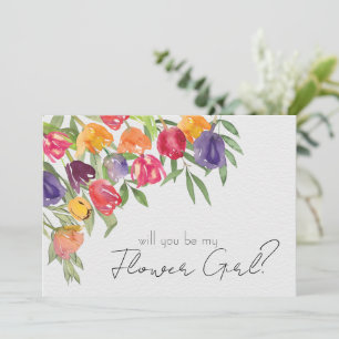 Invitación Propuesta de Chica de Flores Brillantes y Tulipane