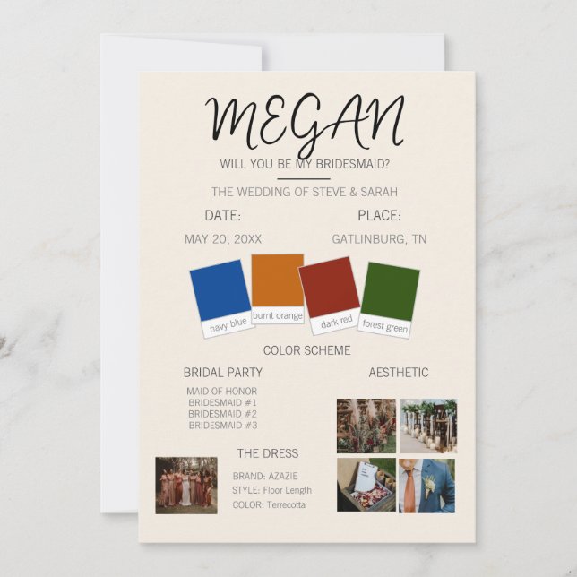 Invitación Propuesta de Dama de Honor (Anverso)