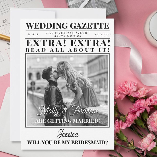 Invitación Propuesta de Dama de Honor con Foto de Periódico P (Subido por el creador)