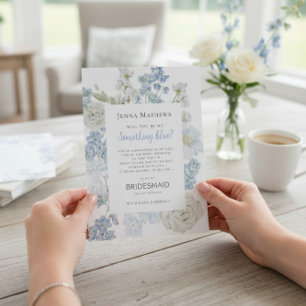 Invitación Propuesta de Dama de Honor Floral Acuarela Azul Su