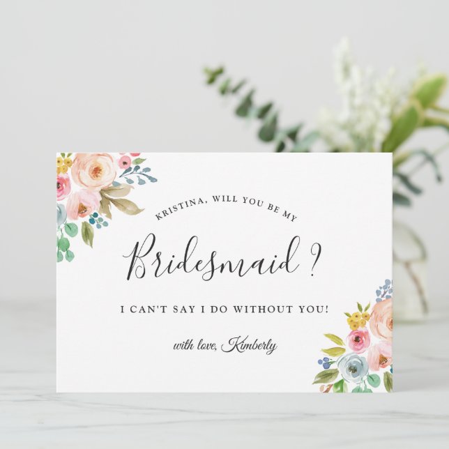Invitación Propuesta de Dama de Honor Floral Chic (Anverso de pie)