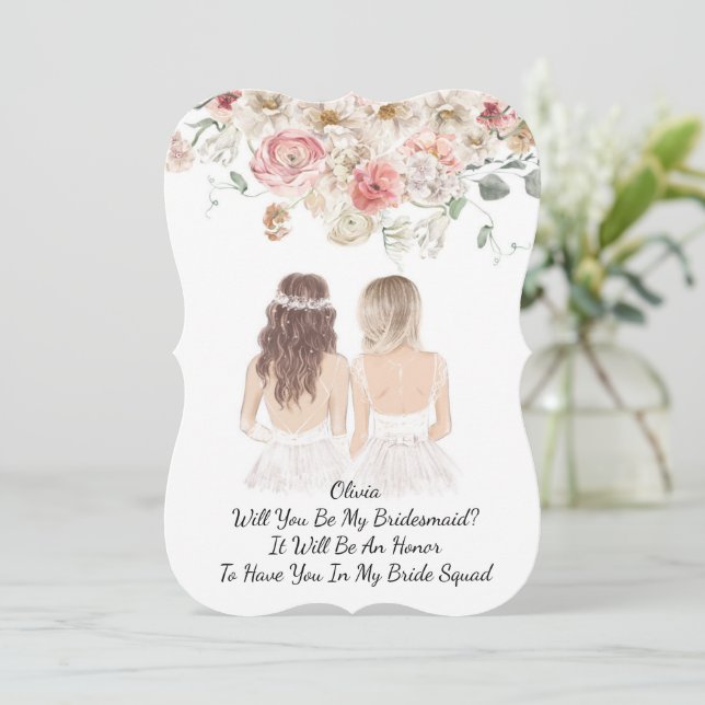 INVITACIÓN PROPUESTA DE DAMA DE HONOR FLORAL ROSA (Anverso de pie)