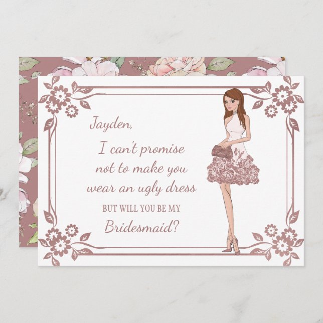 Invitación Propuesta de Dama de Honor Glam Girl Personalizada (Anverso / Reverso)