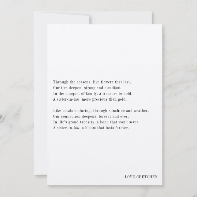 Invitación Propuesta de dama de honor para cuñada con poema (Reverso)