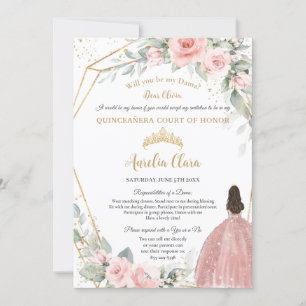 Invitación Propuesta de Dama de Quinceañera floral rosa de Ru