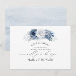 Invitación Propuesta de doncella azul floral de honor / dama 