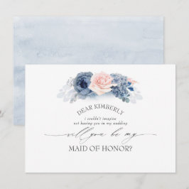 Invitación Propuesta de doncella floral azul rosa de honor/da
