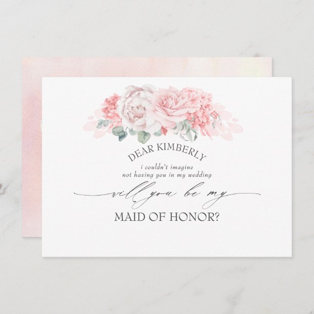 Invitación Propuesta de doncella floral suave rosa de honor/d (Anverso / Reverso)