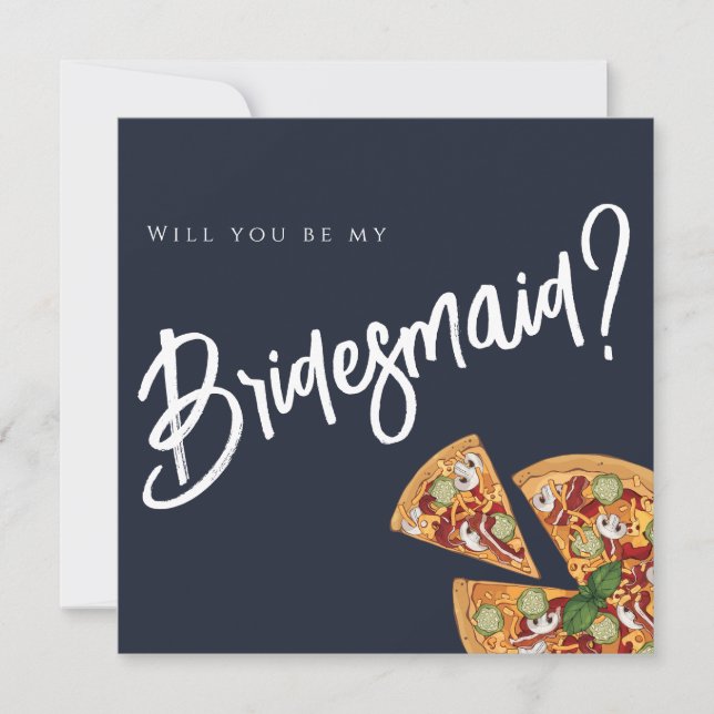 Invitación Propuesta de fiesta de bodas azul marino PIZZA Bod (Anverso)