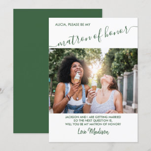 Invitación Propuesta de foto verde y blanca para madrina de h
