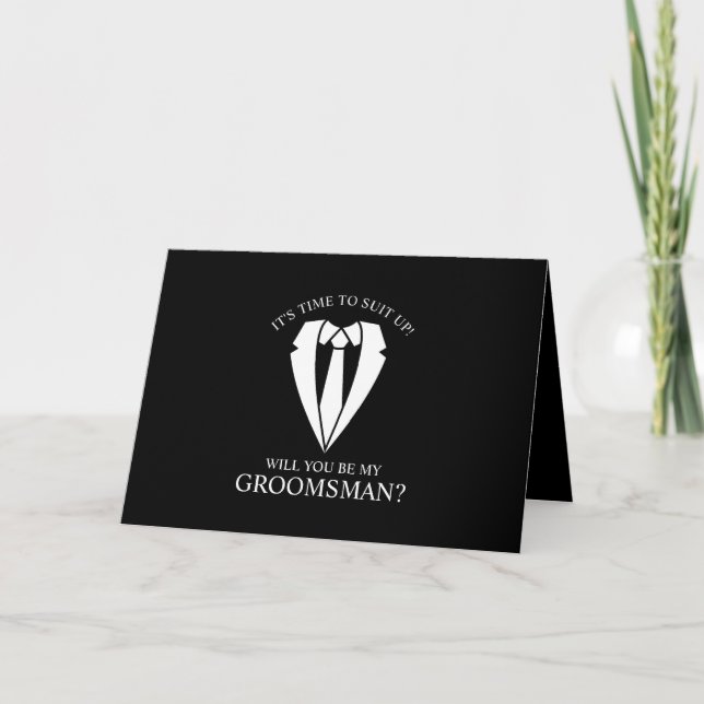 Invitación Propuesta de Groomsman personalizada de Black Suit (Anverso)