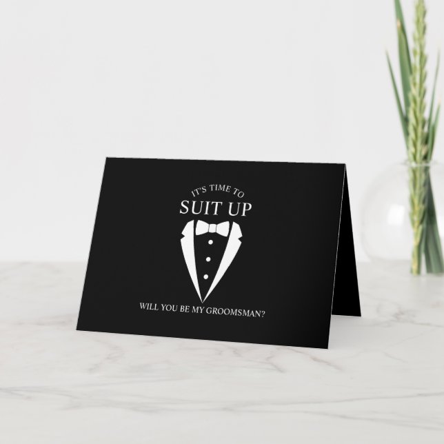 Invitación Propuesta de Groomsman personalizada de Black Tuxe (Anverso)