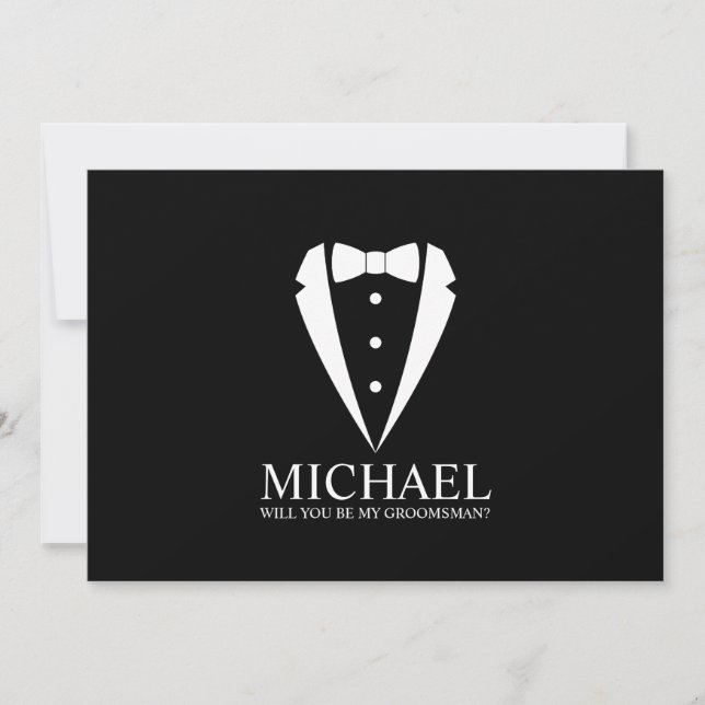 Invitación Propuesta de Groomsman personalizada de Black Tuxe (Anverso)