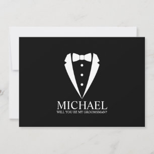 Invitación Propuesta de Groomsman personalizada de Black Tuxe