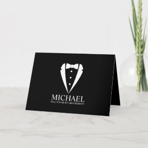 Invitación Propuesta de Groomsman personalizada de Black Tuxe