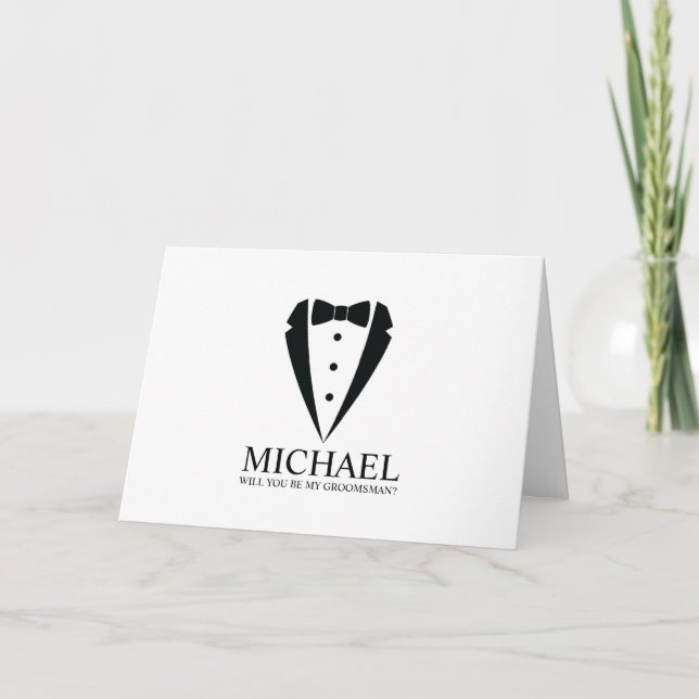 Invitación Propuesta de Groomsman personalizada de Black Tuxe (Anverso)