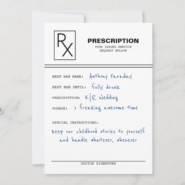 Invitación Propuesta de Groomsmen divertidos con receta (Anverso)