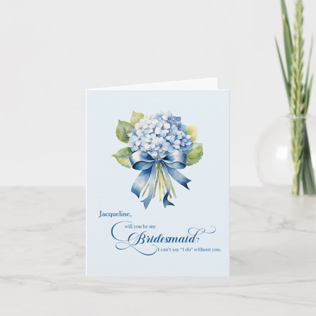 Invitación Propuesta de la dama de honor Blue Hydrangea Bouqu (Anverso)