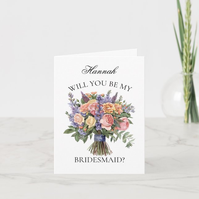 Invitación Propuesta de la dama de honor Boho Purple Bouquet (Anverso)