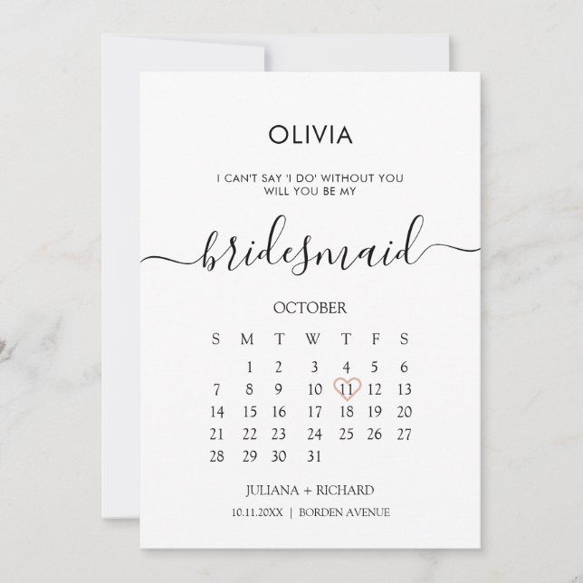 Invitación Propuesta de la dama de honor del calendario de gu (Anverso)