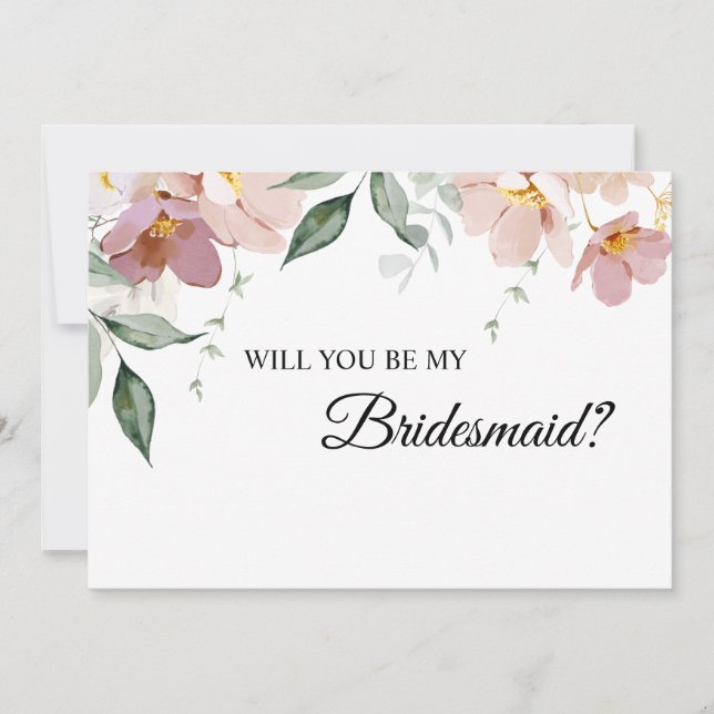 Invitación Propuesta de la dama de honor floral rosa y malva (Anverso)