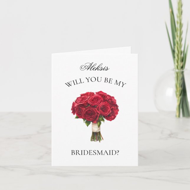 Invitación Propuesta de la dama de honor Red Roses Bouquet (Anverso)