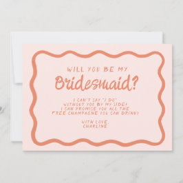 Invitación Propuesta de la dama de honor rosa y rojo retro