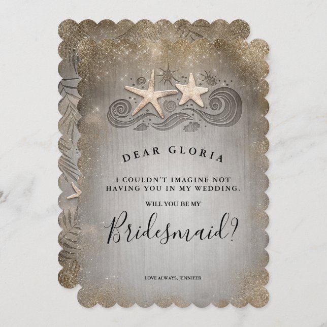 Invitación Propuesta de la dama de honor Tropical Beach Gold  (Anverso / Reverso)