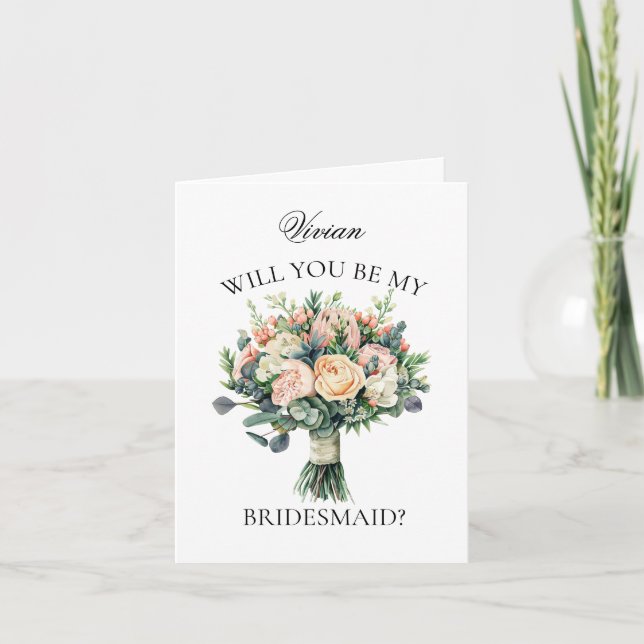 Invitación Propuesta de la moderna Boda Bouquet Bridesmaid (Anverso)