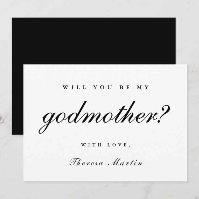 Invitación Propuesta de Madrina simple y elegante Negro (Anverso / Reverso)