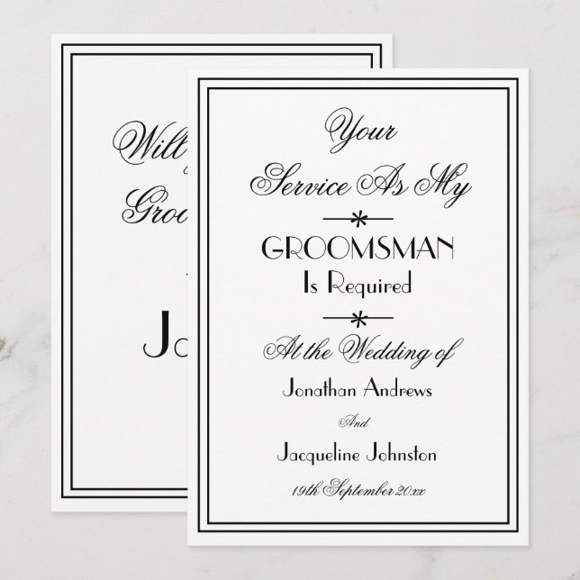 Invitación Propuesta de Moda Groomsman Boda Elegante (Anverso / Reverso)