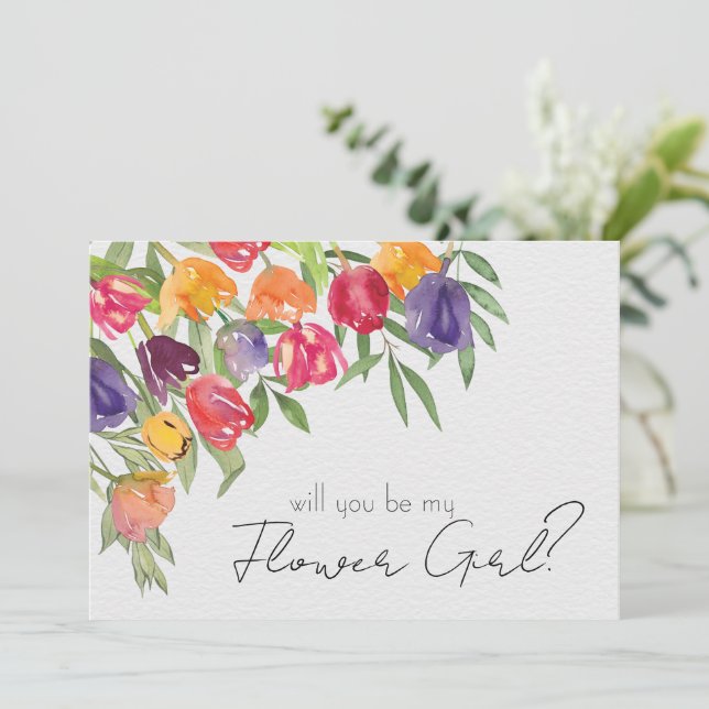 Invitación Propuesta de niña de las flores con tulipanes bril (Anverso de pie)
