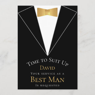 Invitación Propuesta de Padrino de Boda Traje Negro Falso Dor