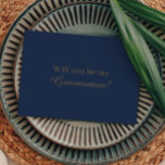 Invitación | Propuesta de Padrino Modernista en Azul Marino y<br><div class="desc">Esta invitación de propuesta de padrino modernista en azul marino y dorado es perfecta para tu boda moderna. Este diseño presenta caligrafía dorada elegante con fondo azul marino para combinar con tu boda tradicional formal o boda boho simple en primavera, verano u otoño. Por favor, no dudes en hacernos saber...</div>