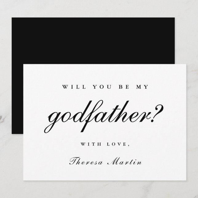 Invitación Propuesta de Padrino Simple y Elegante en Negro (Anverso / Reverso)