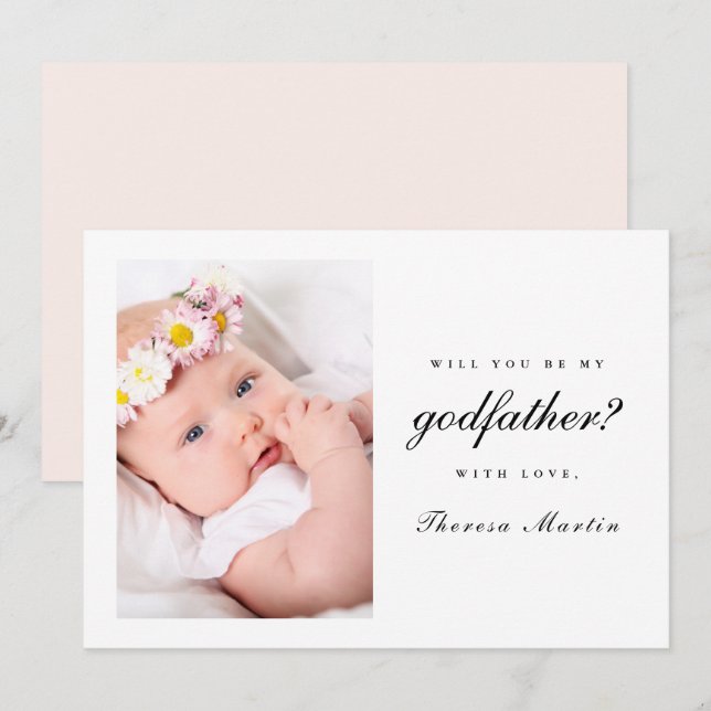 Invitación Propuesta de Padrino Simple y Elegante Foto Rosa (Anverso / Reverso)