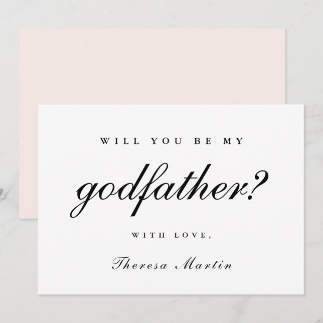 Invitación Propuesta de Padrino Simple y Elegante Rosa (Anverso / Reverso)