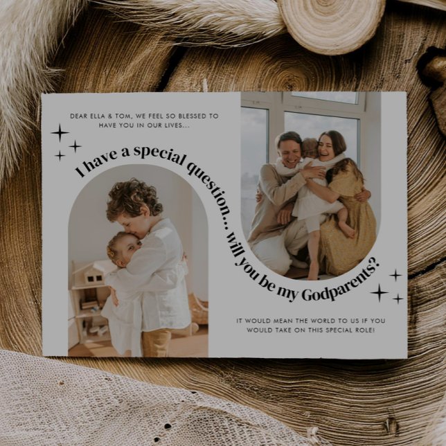 Invitación Propuesta de Padrinos de Foto de Arco Doble (Zazzle Double Arch Photo Godparents Proposal Invitation)