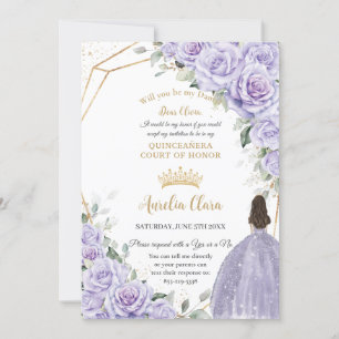 Invitación Propuesta de Quinceañera Dama con flores de lavado