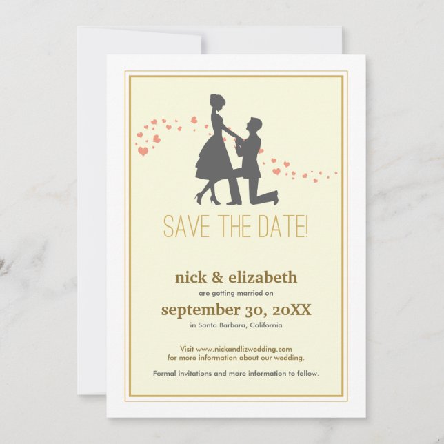 Invitación Propuesta de Silueta Dulce Avisa la Fecha (dorado) (Anverso)