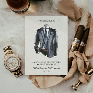 Invitación Propuesta de suit Groomsman de color de agua moder